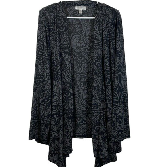Plus Size Dressbarn Black Gray Paisley Open Cardigan Knit Size 22/24 EUC #1869 - Picture 1 of 7
